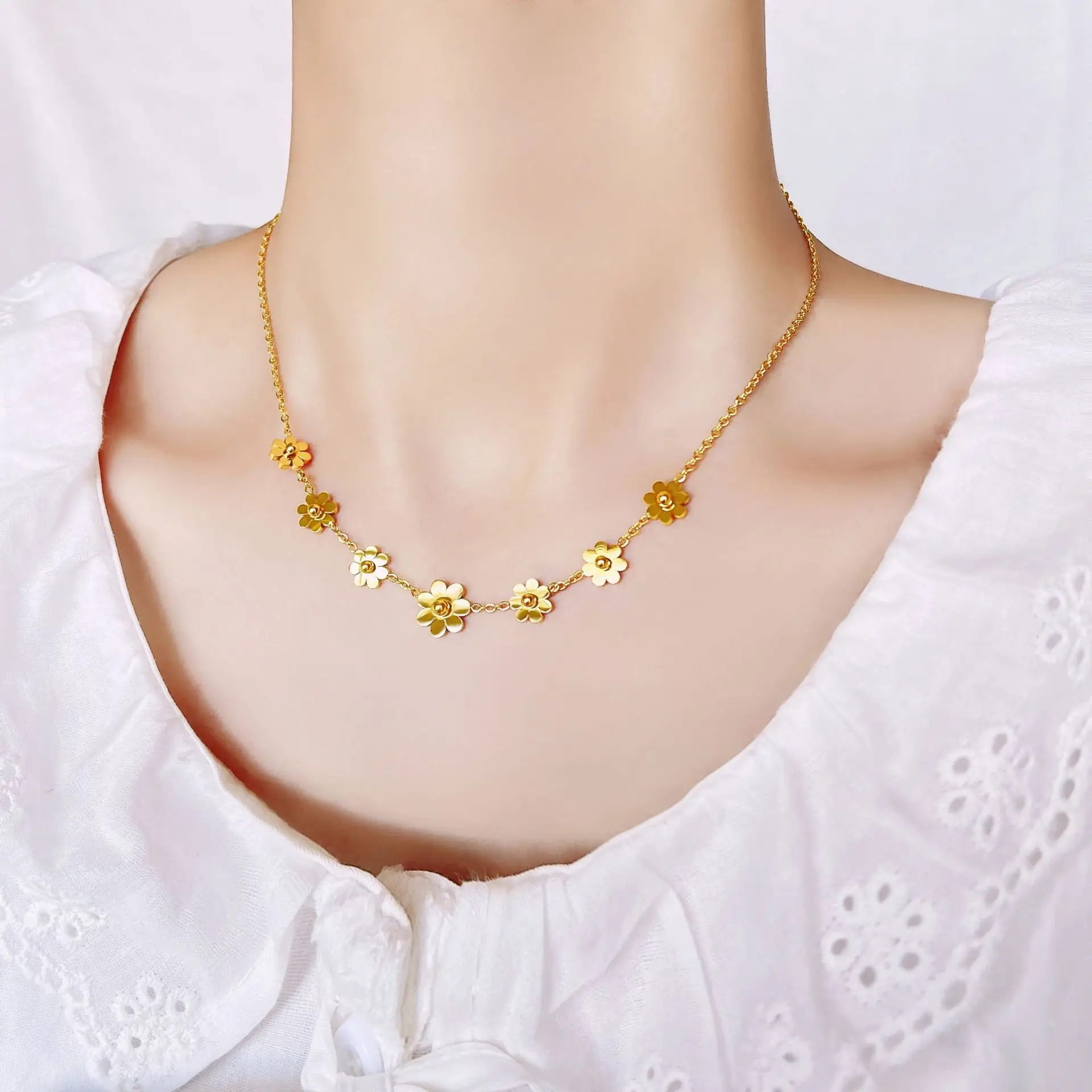 Gold Sunflower Daisy Necklace for Women