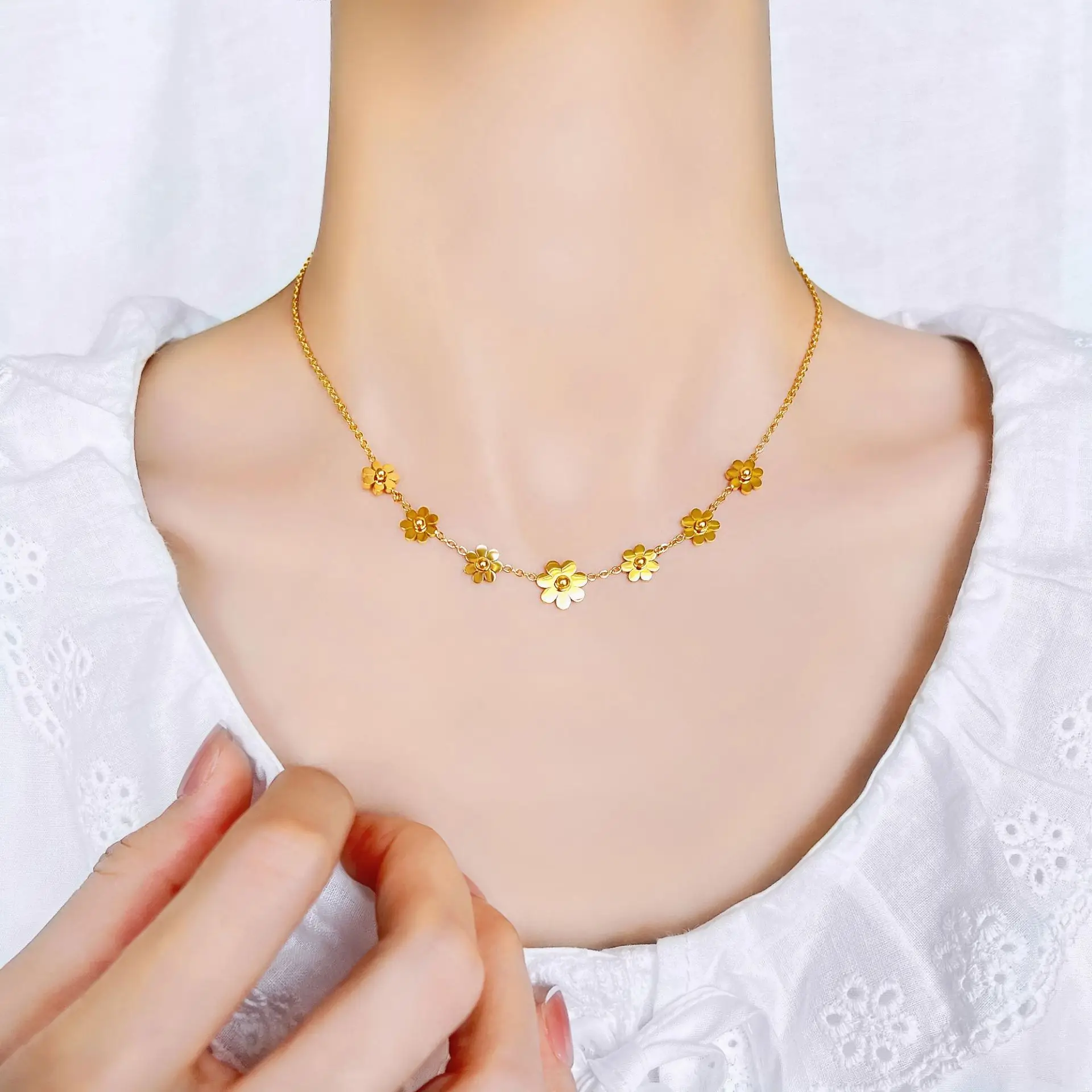 Gold Sunflower Daisy Necklace for Women