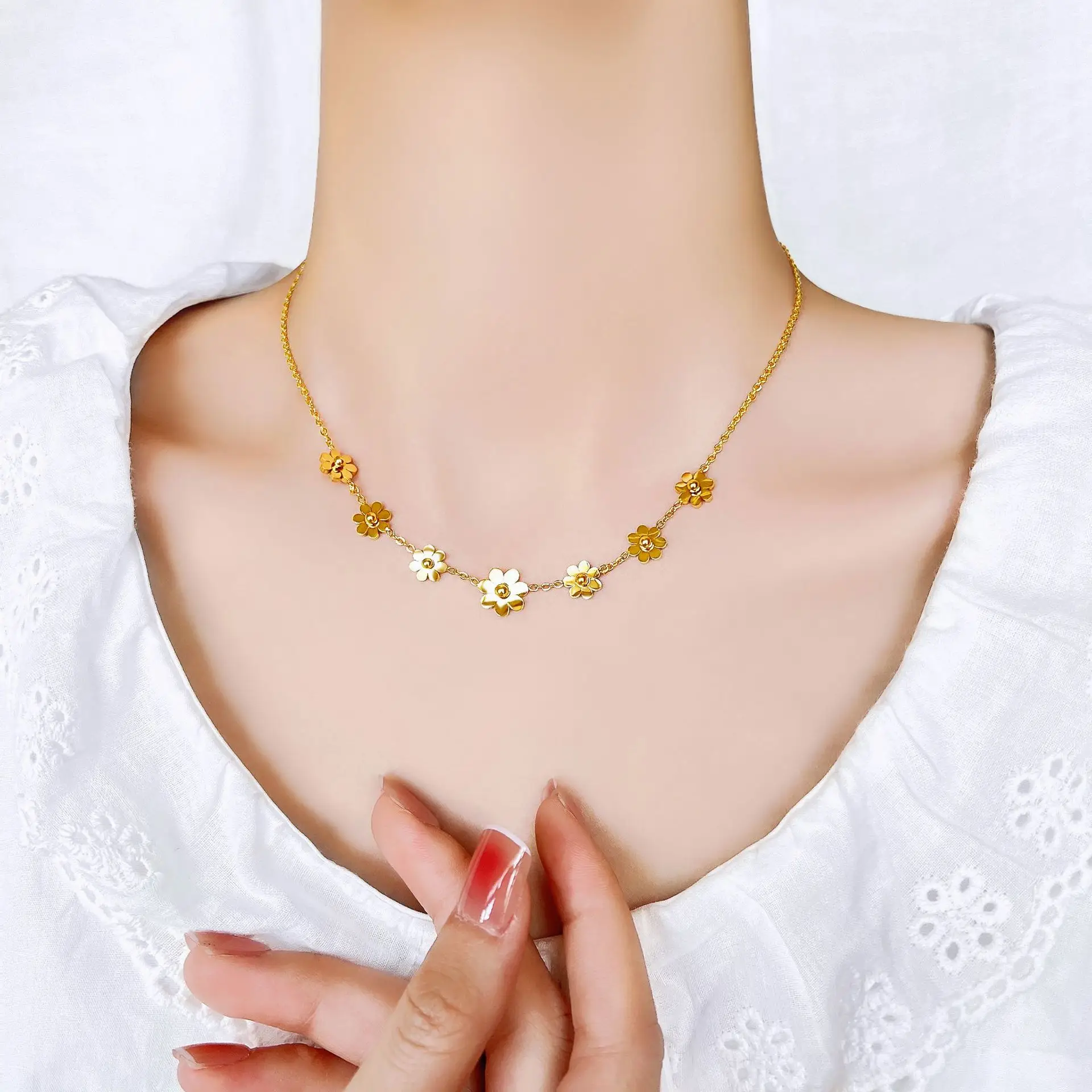 Gold Sunflower Daisy Necklace for Women