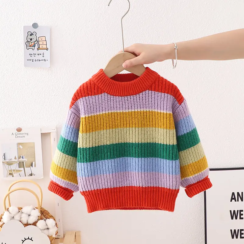 Girls Rainbow Striped Pullover Sweater Medium Small