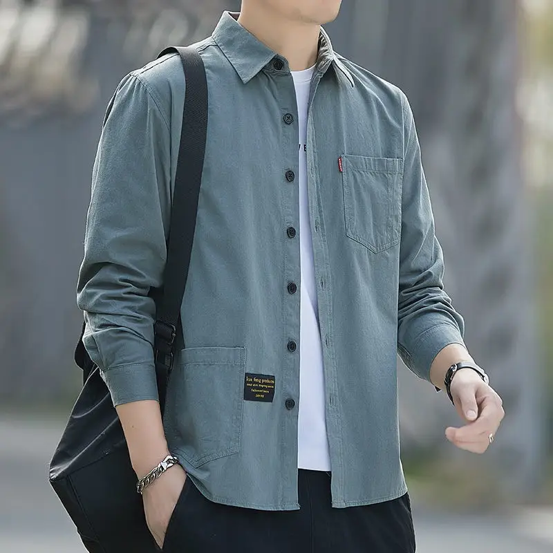 Men Cotton Long Sleeve Casual Shirt Spring Autumn Coat - Image 7