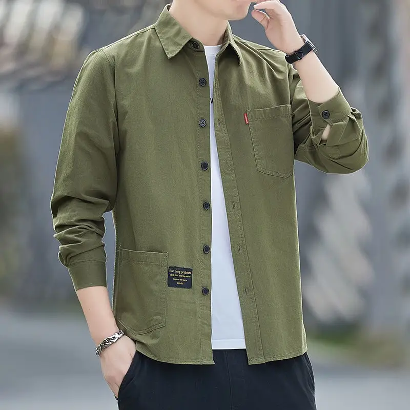 Men Cotton Long Sleeve Casual Shirt Spring Autumn Coat - Image 8