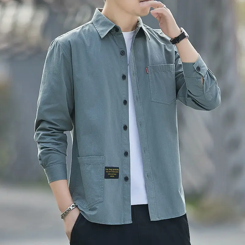 Men Cotton Long Sleeve Casual Shirt Spring Autumn Coat - Image 9