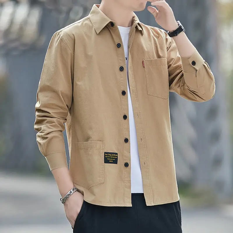 Men Cotton Long Sleeve Casual Shirt Spring Autumn Coat - Image 10