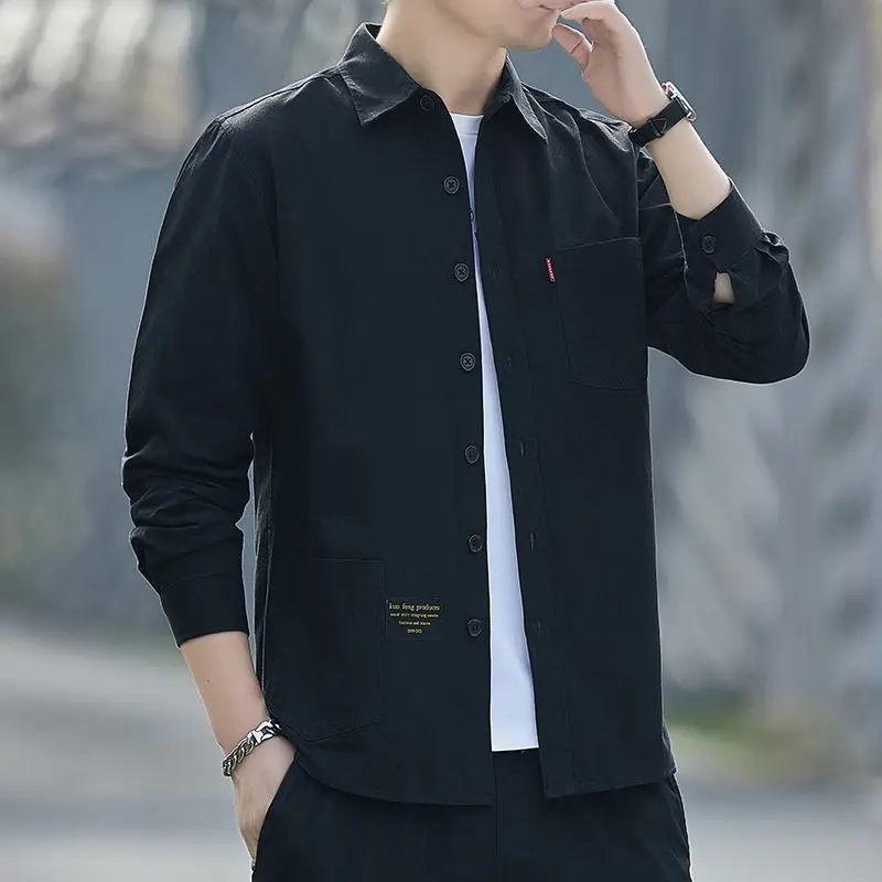 Men Cotton Long Sleeve Casual Shirt Spring Autumn Coat - Image 11