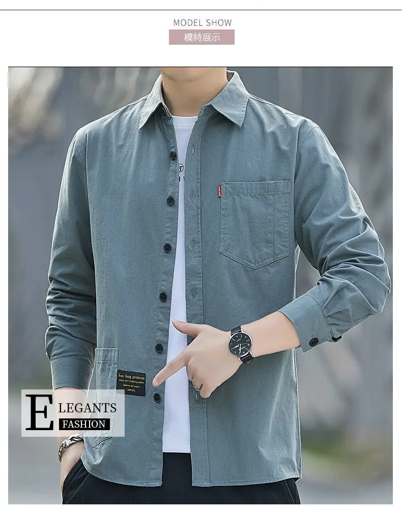 Men Cotton Long Sleeve Casual Shirt Spring Autumn Coat — feature 11
