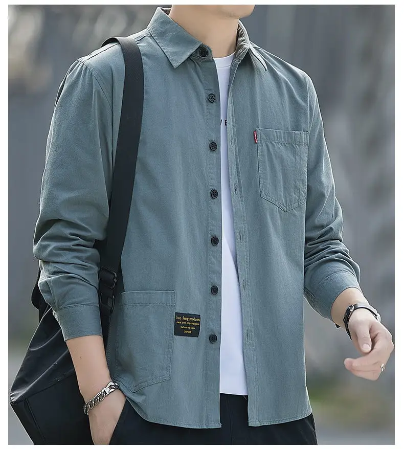 Men Cotton Long Sleeve Casual Shirt Spring Autumn Coat — feature 12