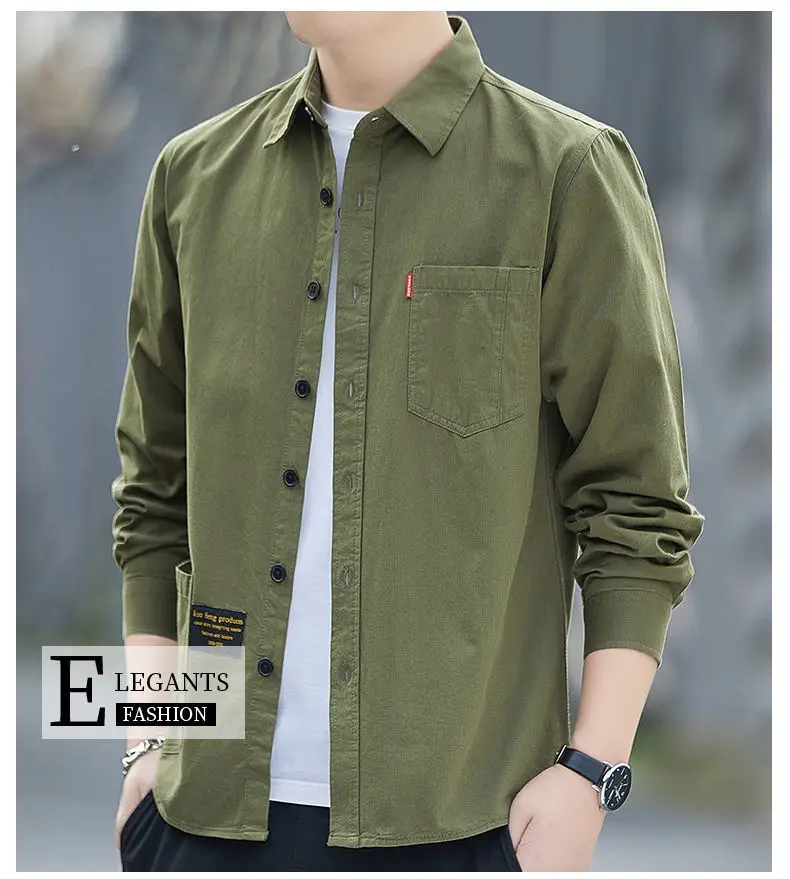 Men Cotton Long Sleeve Casual Shirt Spring Autumn Coat — feature 14