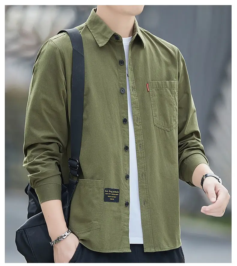 Men Cotton Long Sleeve Casual Shirt Spring Autumn Coat — feature 15