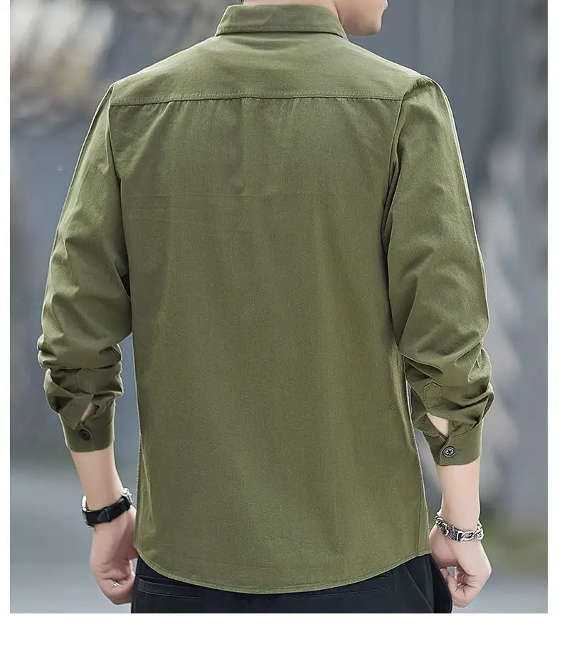 Men Cotton Long Sleeve Casual Shirt Spring Autumn Coat — feature 16