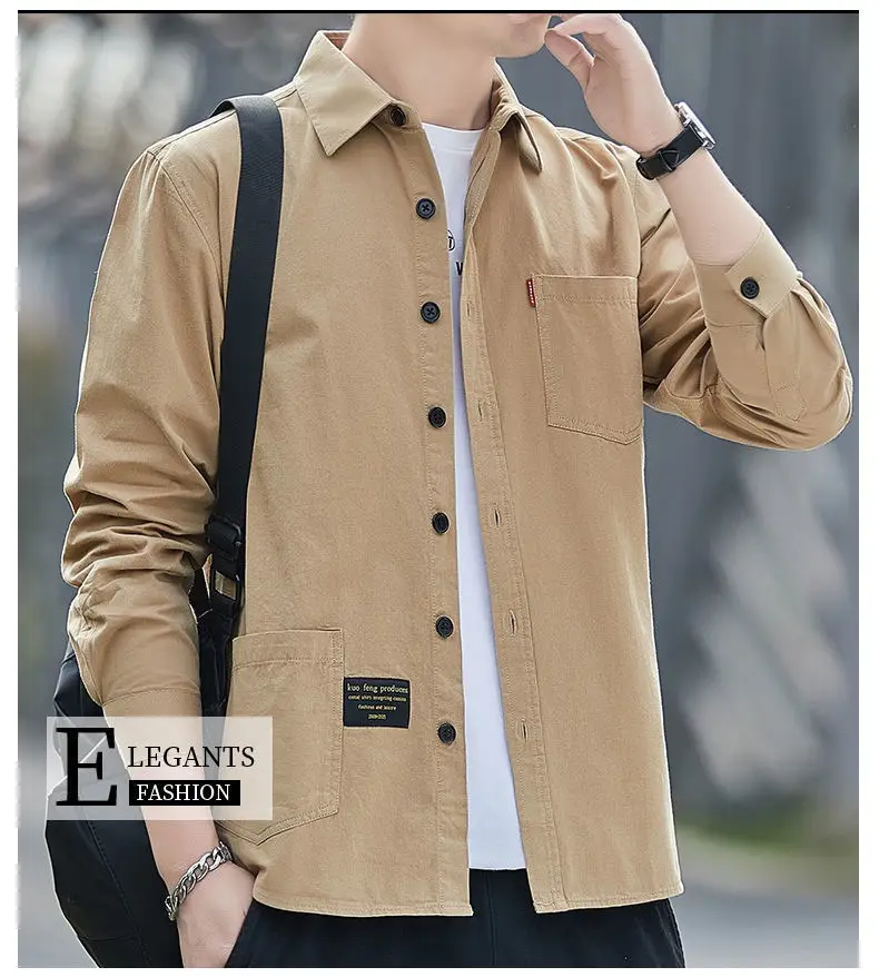 Men Cotton Long Sleeve Casual Shirt Spring Autumn Coat — feature 17
