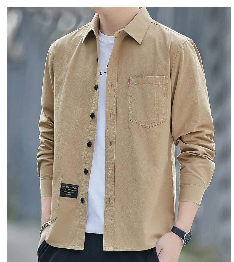 Men Cotton Long Sleeve Casual Shirt Spring Autumn Coat — feature 18