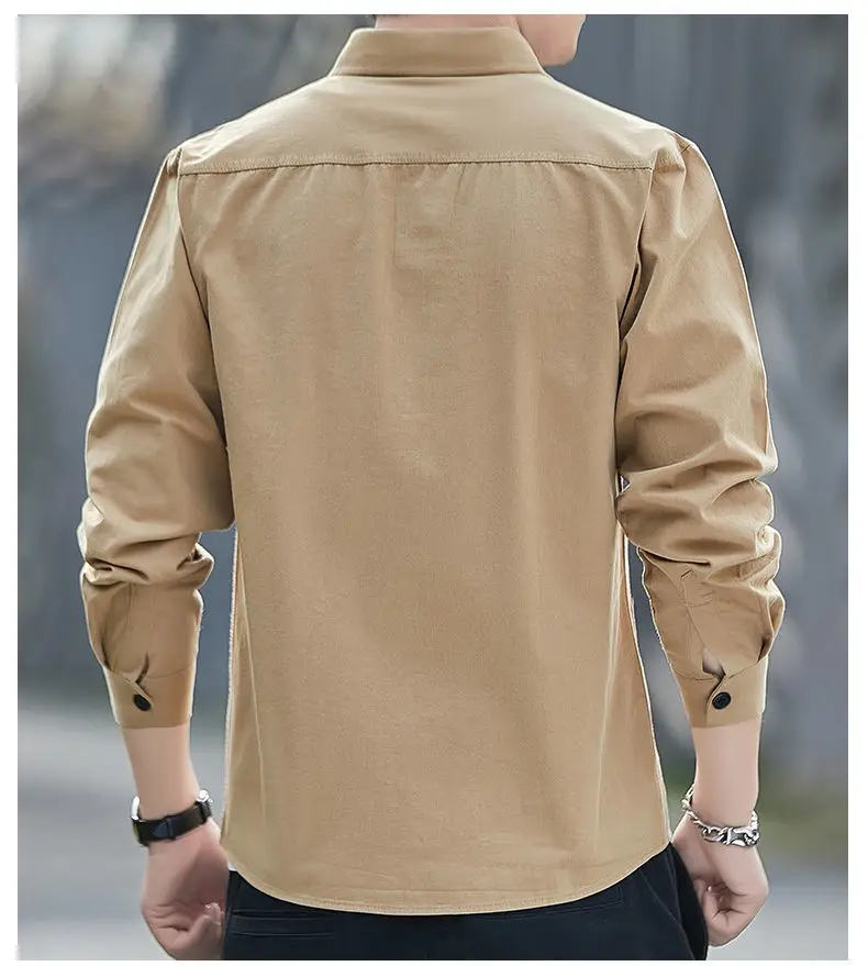 Men Cotton Long Sleeve Casual Shirt Spring Autumn Coat — feature 19