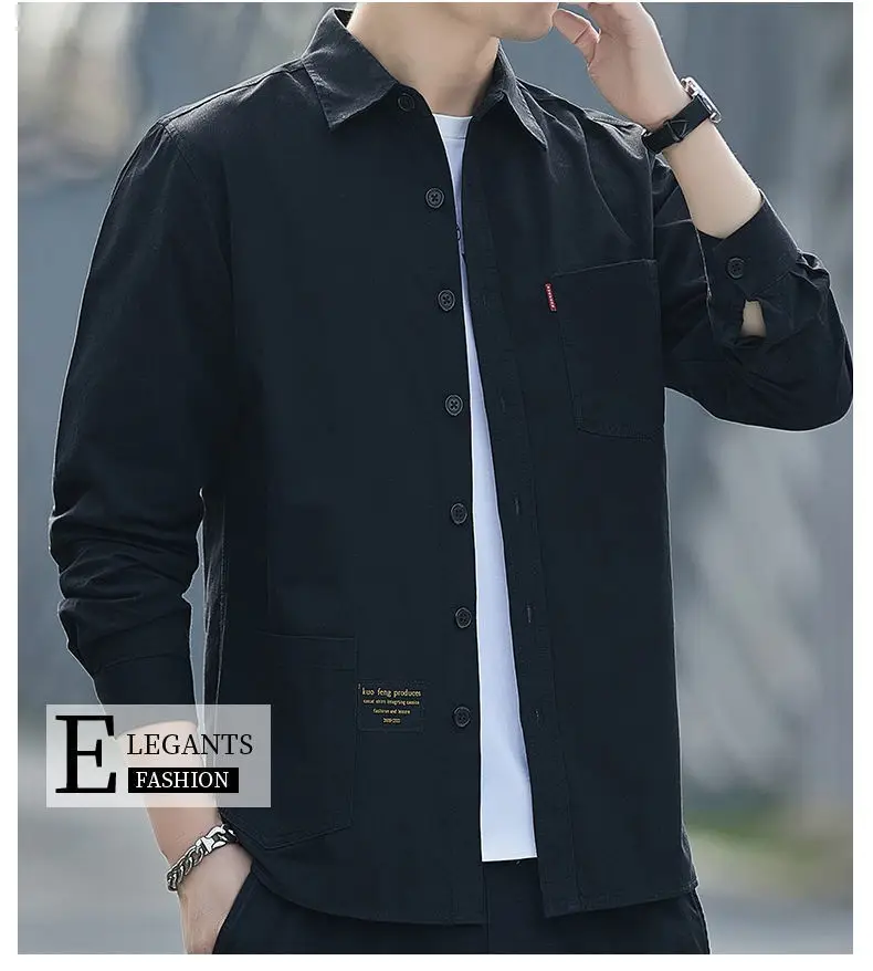 Men Cotton Long Sleeve Casual Shirt Spring Autumn Coat — feature 20