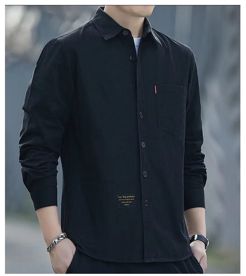 Men Cotton Long Sleeve Casual Shirt Spring Autumn Coat — feature 21