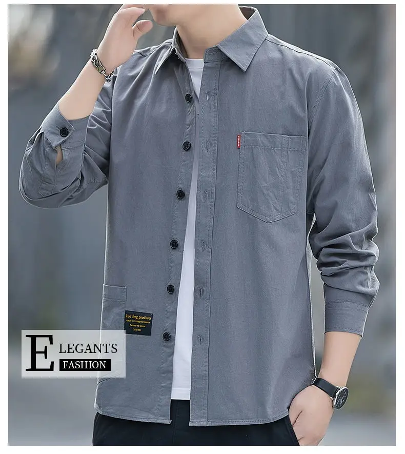 Men Cotton Long Sleeve Casual Shirt Spring Autumn Coat — feature 23
