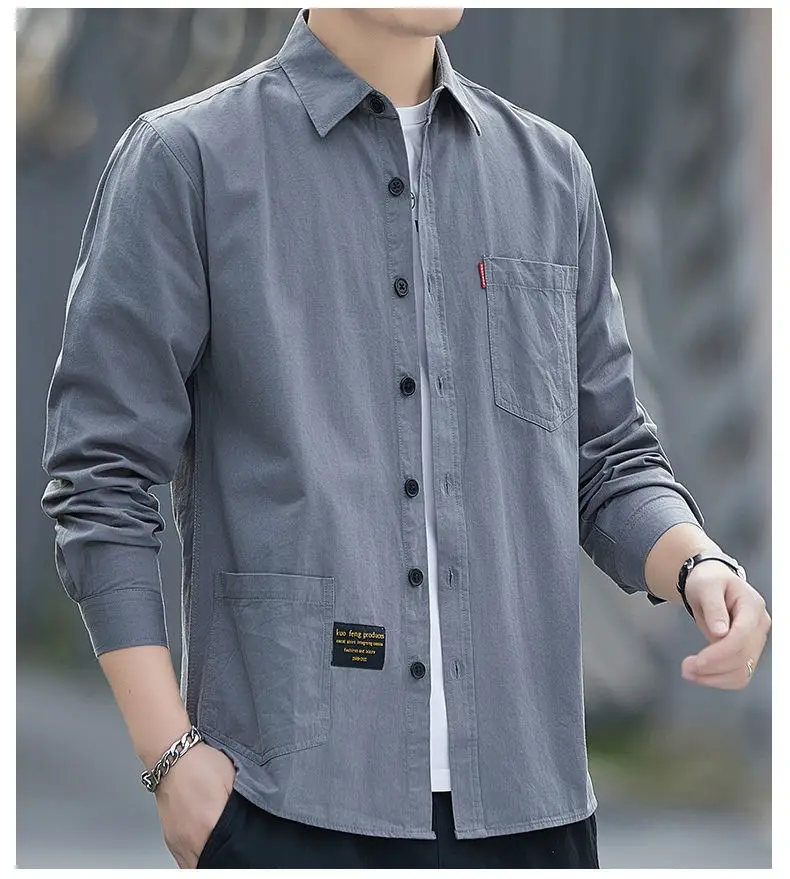 Men Cotton Long Sleeve Casual Shirt Spring Autumn Coat — feature 24