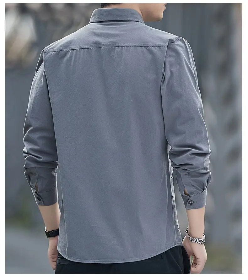 Men Cotton Long Sleeve Casual Shirt Spring Autumn Coat — feature 25