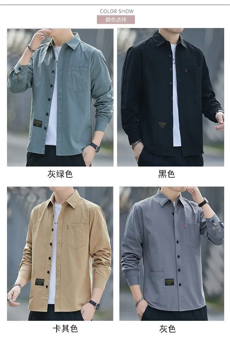 Men Cotton Long Sleeve Casual Shirt Spring Autumn Coat — feature 9