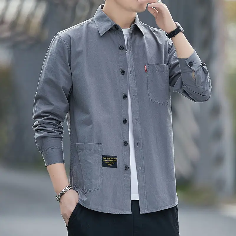 Men Cotton Long Sleeve Casual Shirt Spring Autumn Coat - Image 4