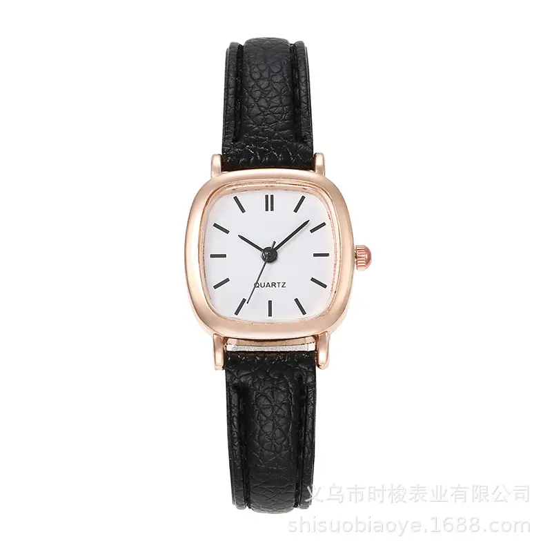 Women's Square Watch with Leather Band & Quartz Movement