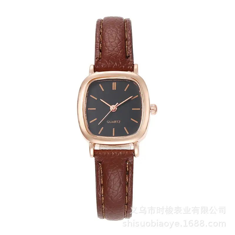 Women's Square Watch with Leather Band & Quartz Movement