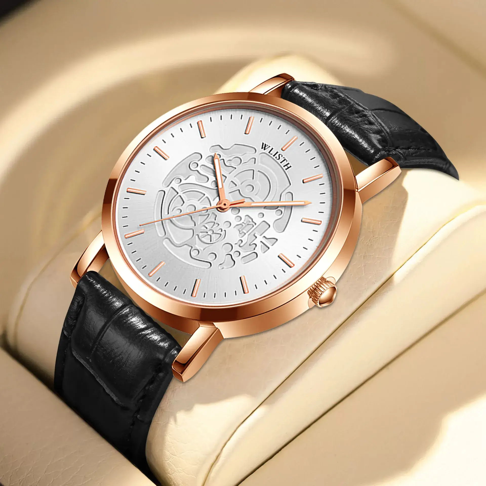 Walis Classic Rose Gold Couple Watch with Skeleton Dial - Image 7