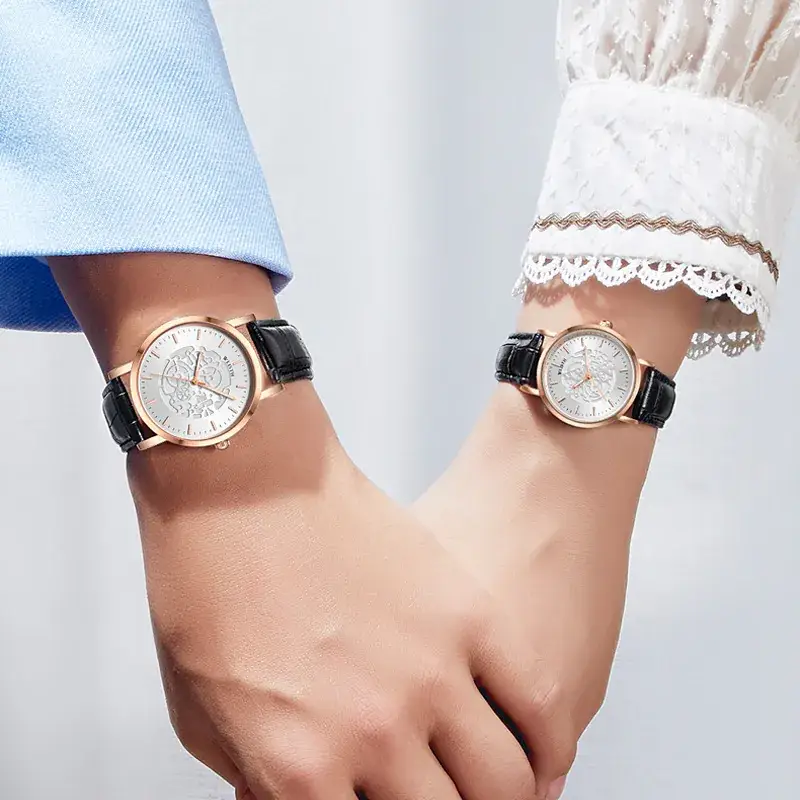 Walis Classic Rose Gold Couple Watch with Skeleton Dial - Image 8