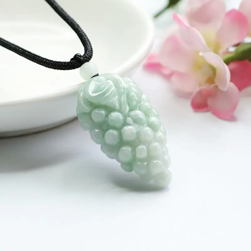 Grape Pendant Necklace Green Jade A-Grade Natural Gemstone - Image 4