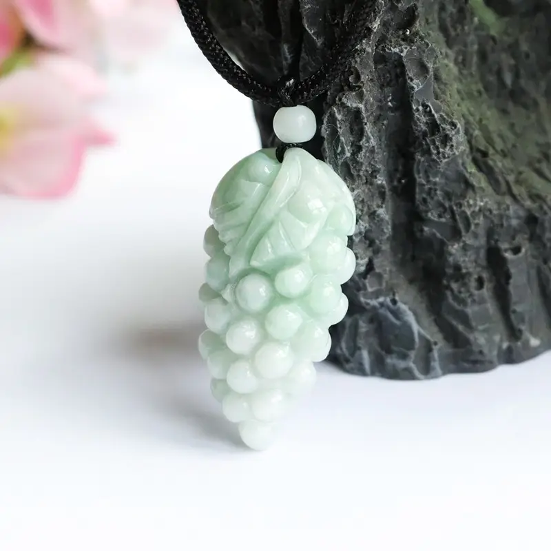 Grape Pendant Necklace Green Jade A-Grade Natural Gemstone - Image 5