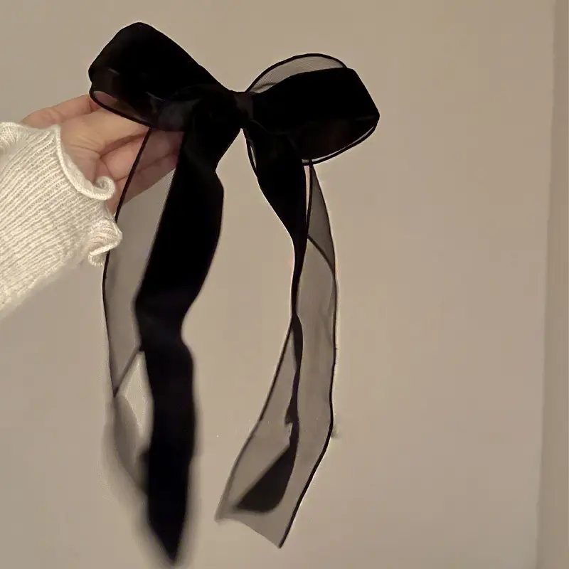 Black Velvet Bow Hairpin for Women - Image 3