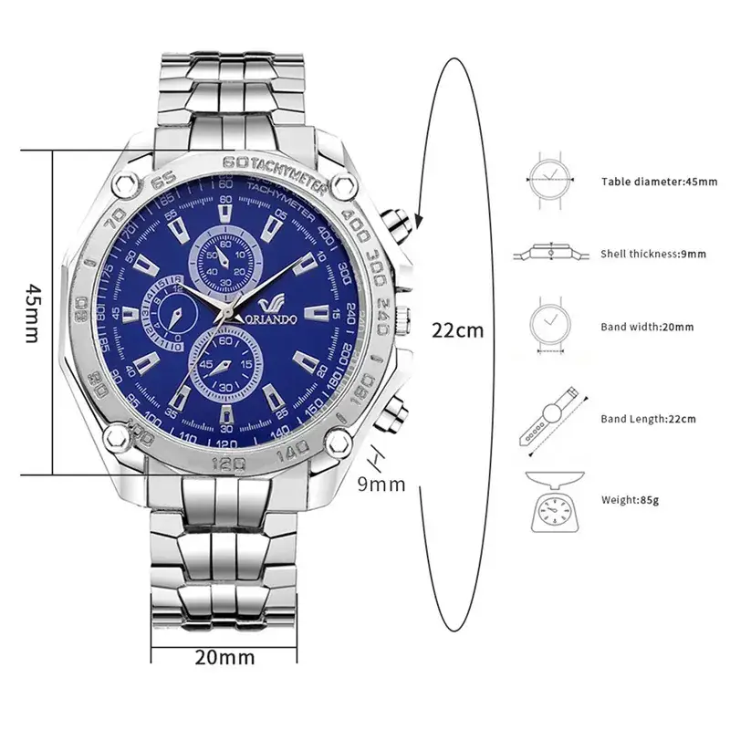 Luxury Men's Silver Watch 22cm Military Style Quartz - Image 4