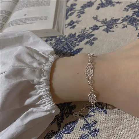 Silver Hollow Lace Sweet Fairy Bracelet for Women - Image 3