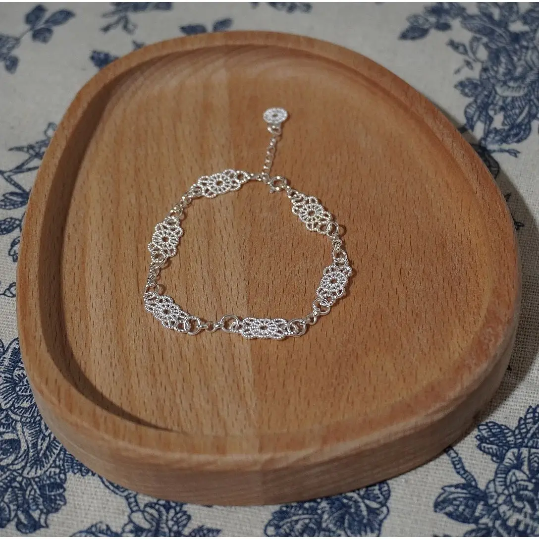 Silver Hollow Lace Sweet Fairy Bracelet for Women - Image 6