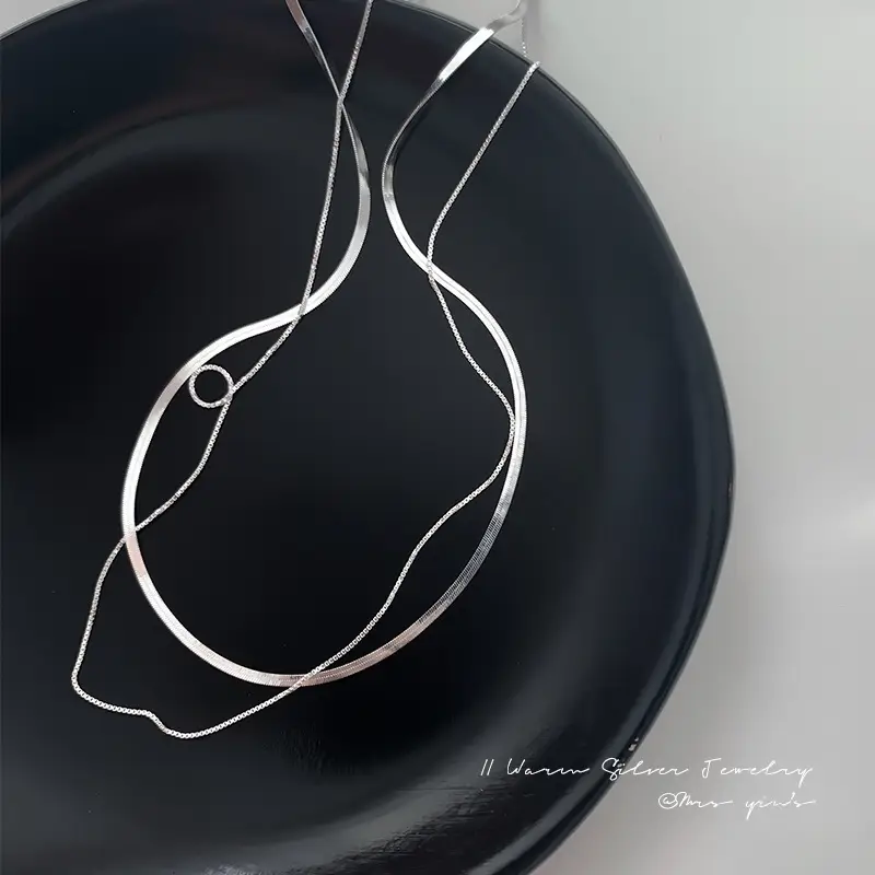 925 Sterling Silver Snake Bone Double Layer Necklace - Image 3