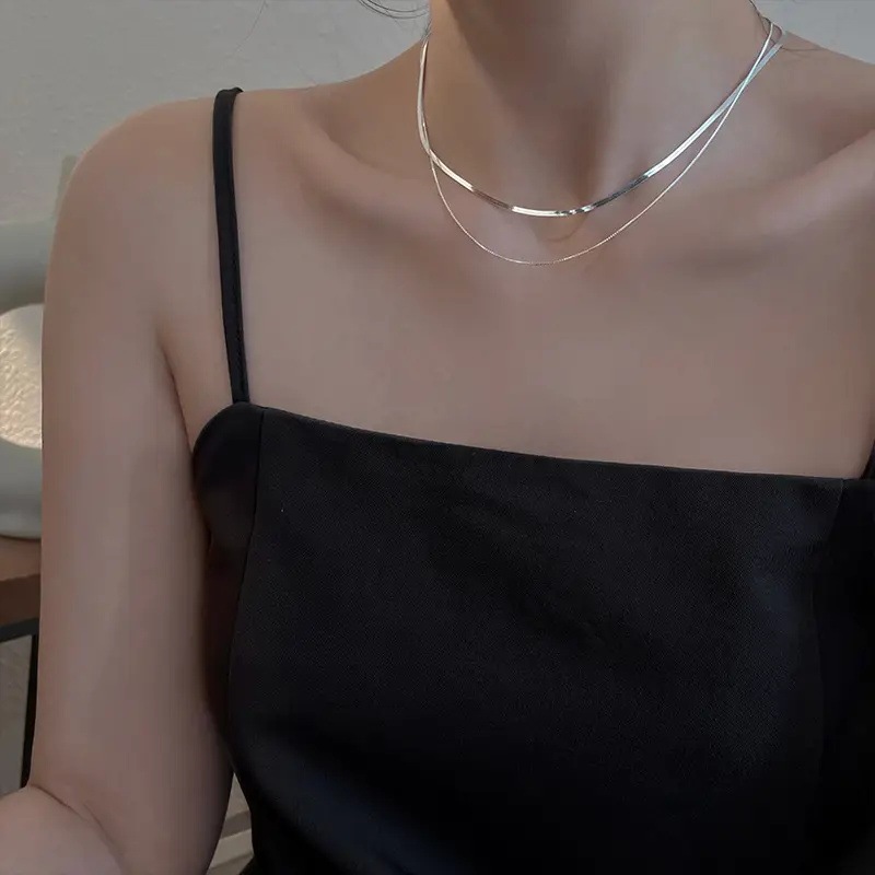 925 Sterling Silver Snake Bone Double Layer Necklace - Image 4