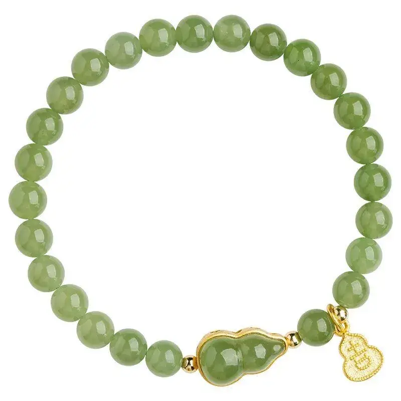 Green Jade Bracelet with Gold Plated Heart & Pearl Drop