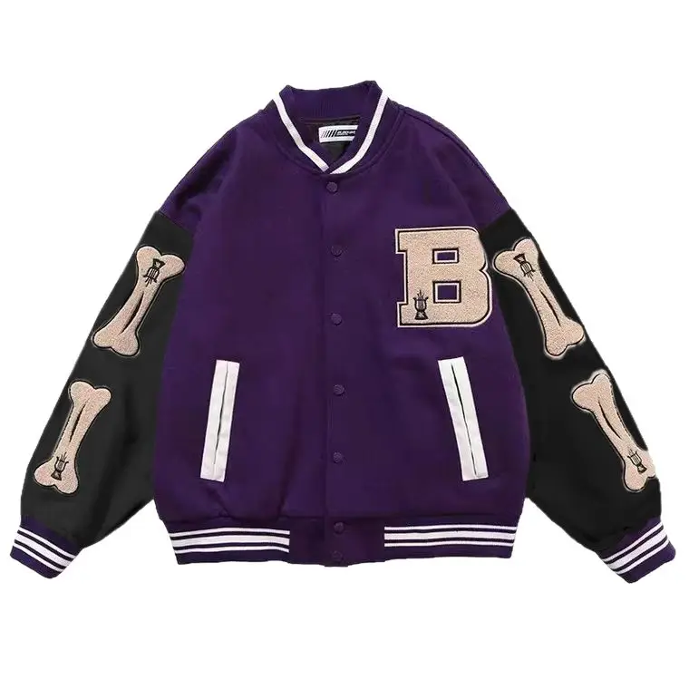 Women Harajuku Style Bone Print Jacket Purple Black