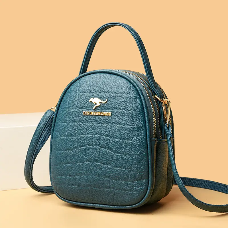 Women's Blue Croc Leather Shoulder Messenger Bag - Image 8