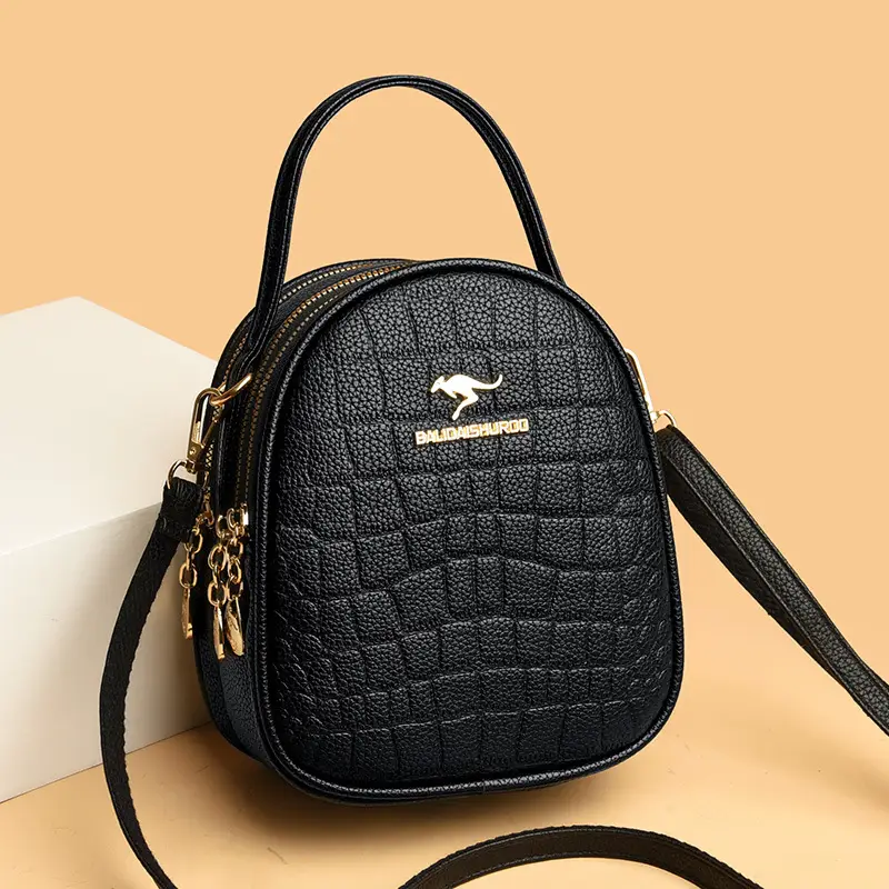 Women's Blue Croc Leather Shoulder Messenger Bag - Image 9