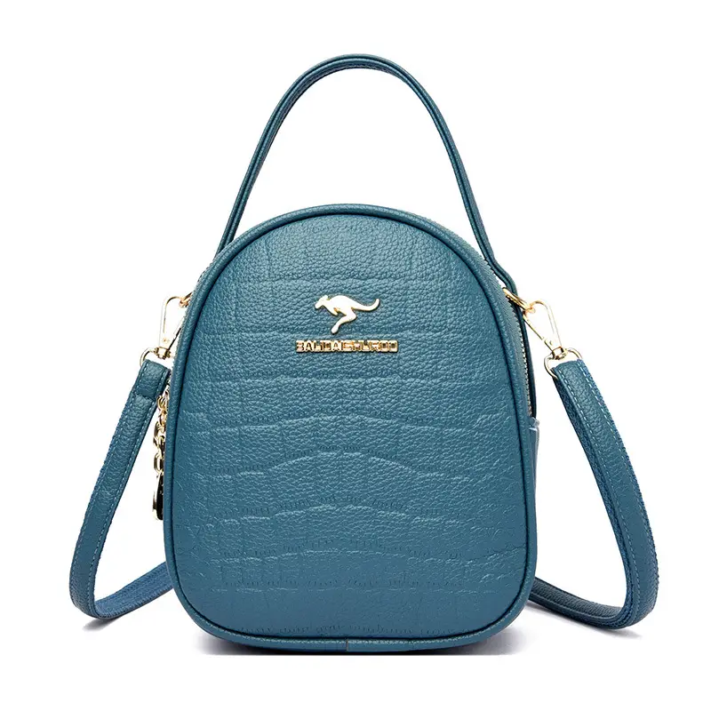 Women's Blue Croc Leather Shoulder Messenger Bag - Image 3