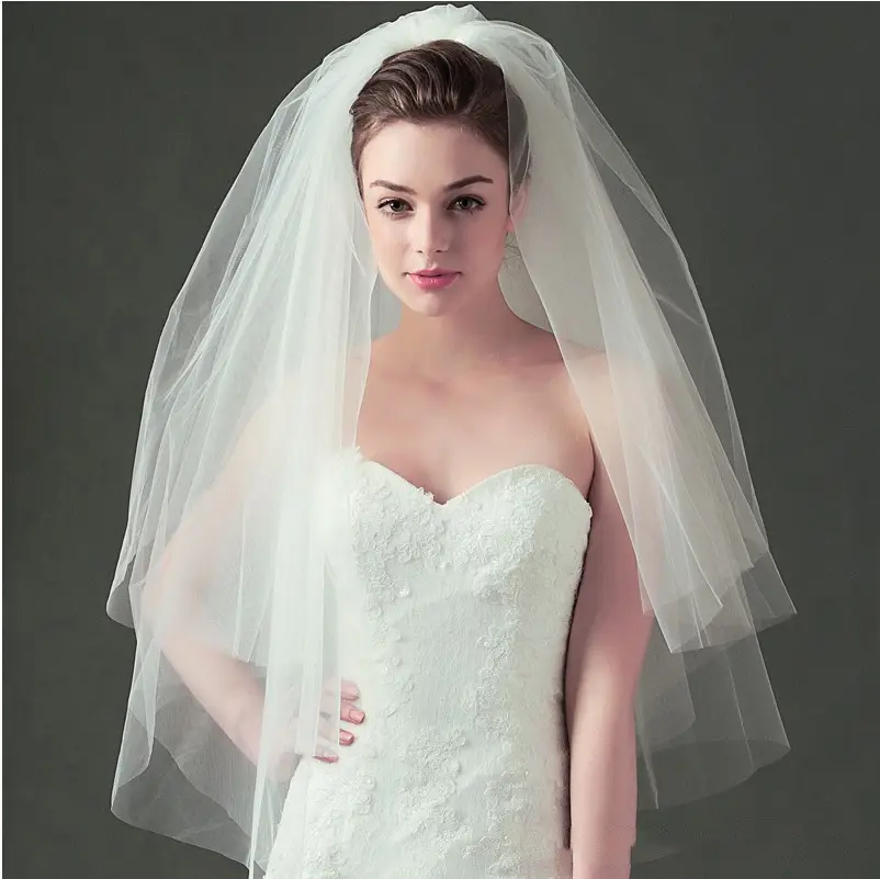 Korean Style Wedding Veil with Double Layer Belt Hair Combing - Image 3
