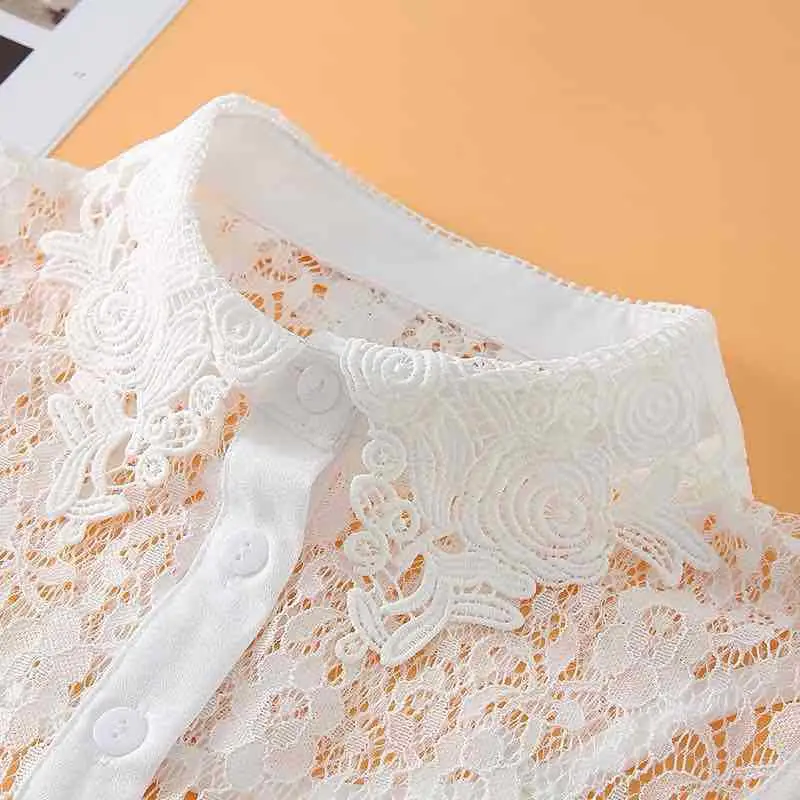 White Lace Lapel Sweater for Girls Large — feature 6