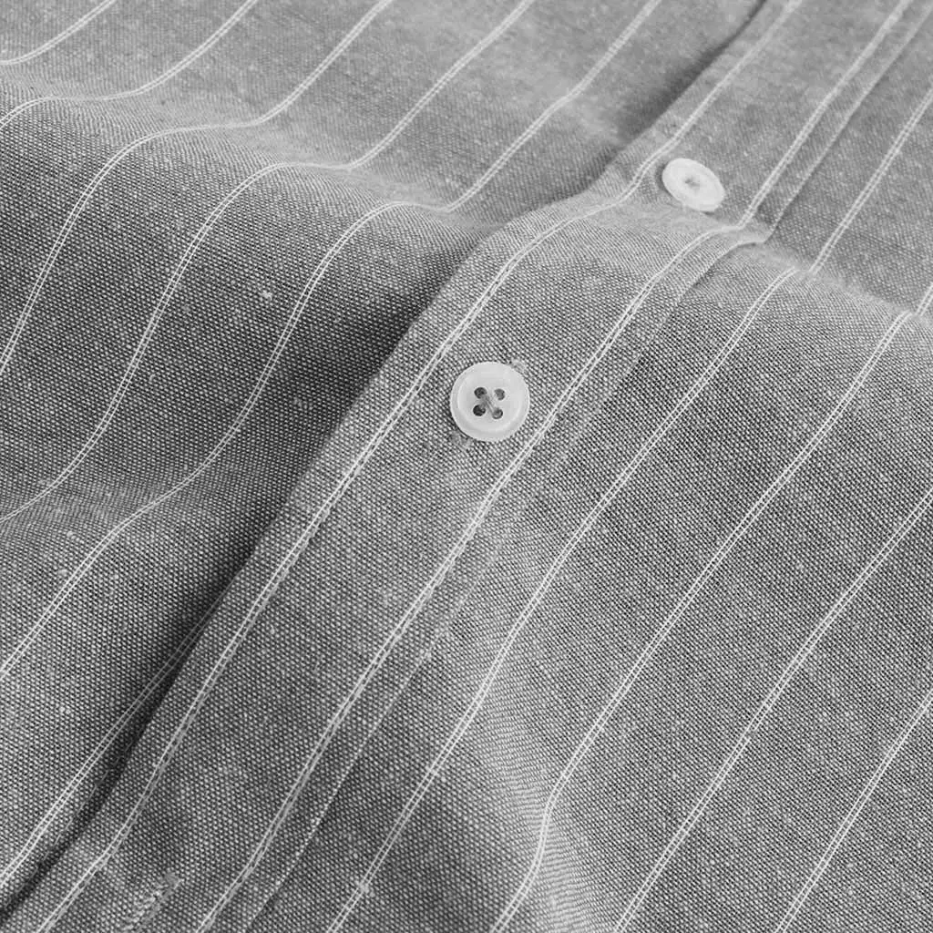 Men Linen Button Collar Shirt Blue Striped Loose Casual — feature 8