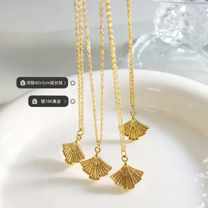 Gold Plated Fan Pendant Necklace for Women - Image 4