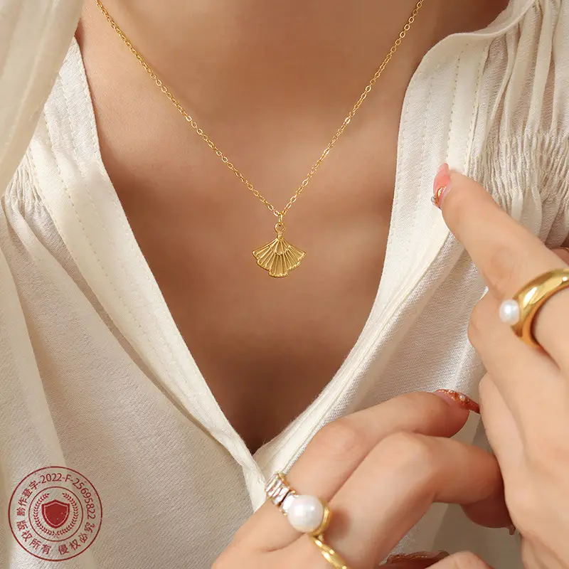 Gold Plated Fan Pendant Necklace for Women - Image 5