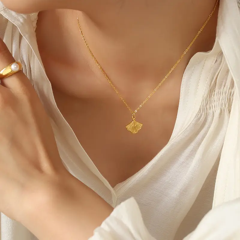 Gold Plated Fan Pendant Necklace for Women - Image 6
