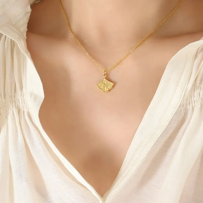 Gold Plated Fan Pendant Necklace for Women - Image 2