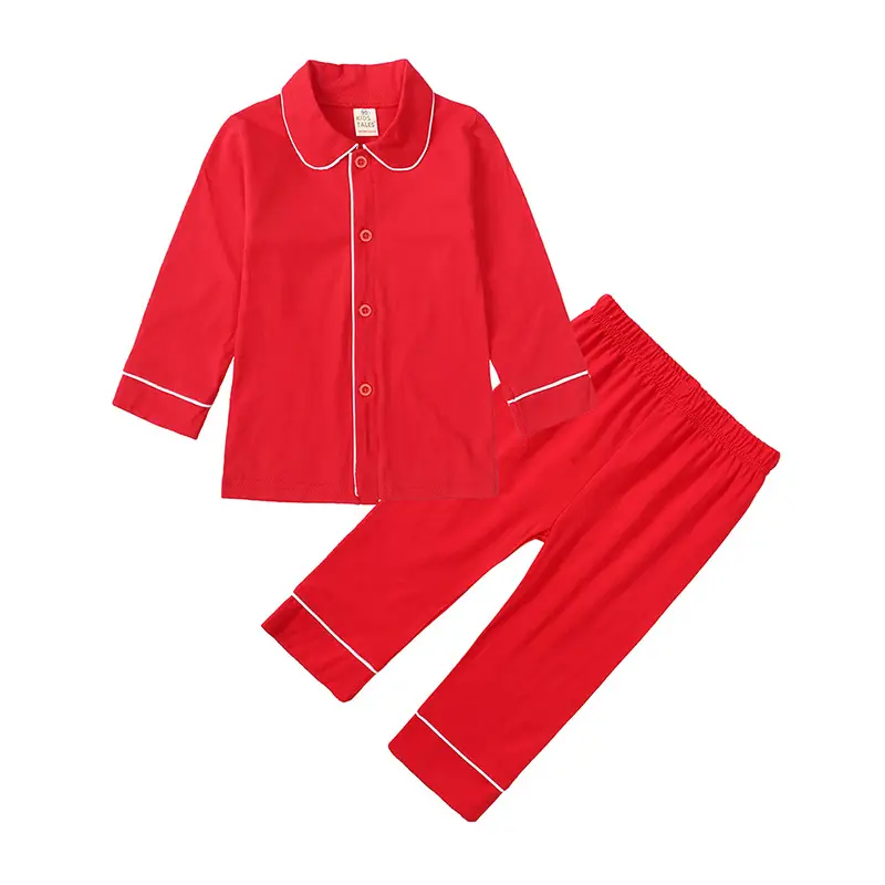 Red Cotton Long-Sleeved Pajamas for Kids - Image 2