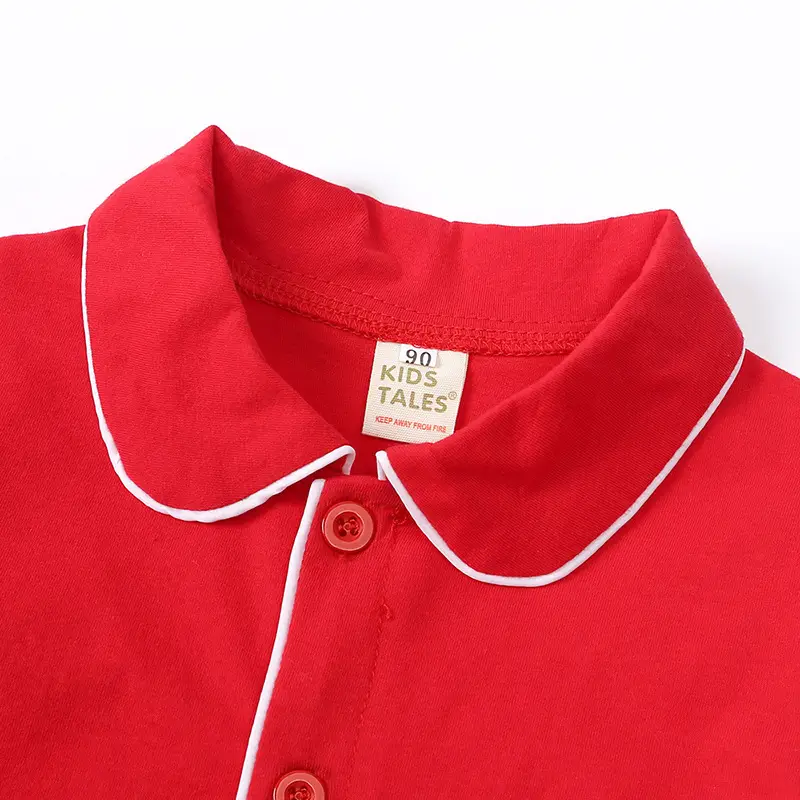 Red Cotton Long-Sleeved Pajamas for Kids - Image 4